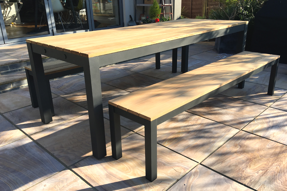 Reclaimed Garden Dining Table, Reclaimed Wood Garden Table And Bench Set