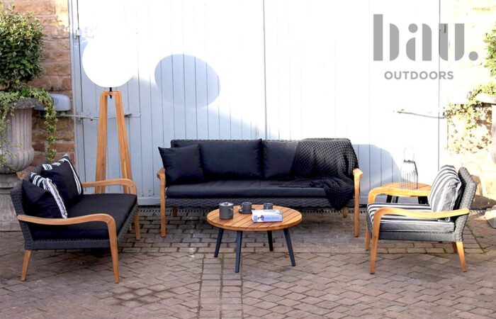 Tevora luxury teak outdoor sofa with anthracite weave 1